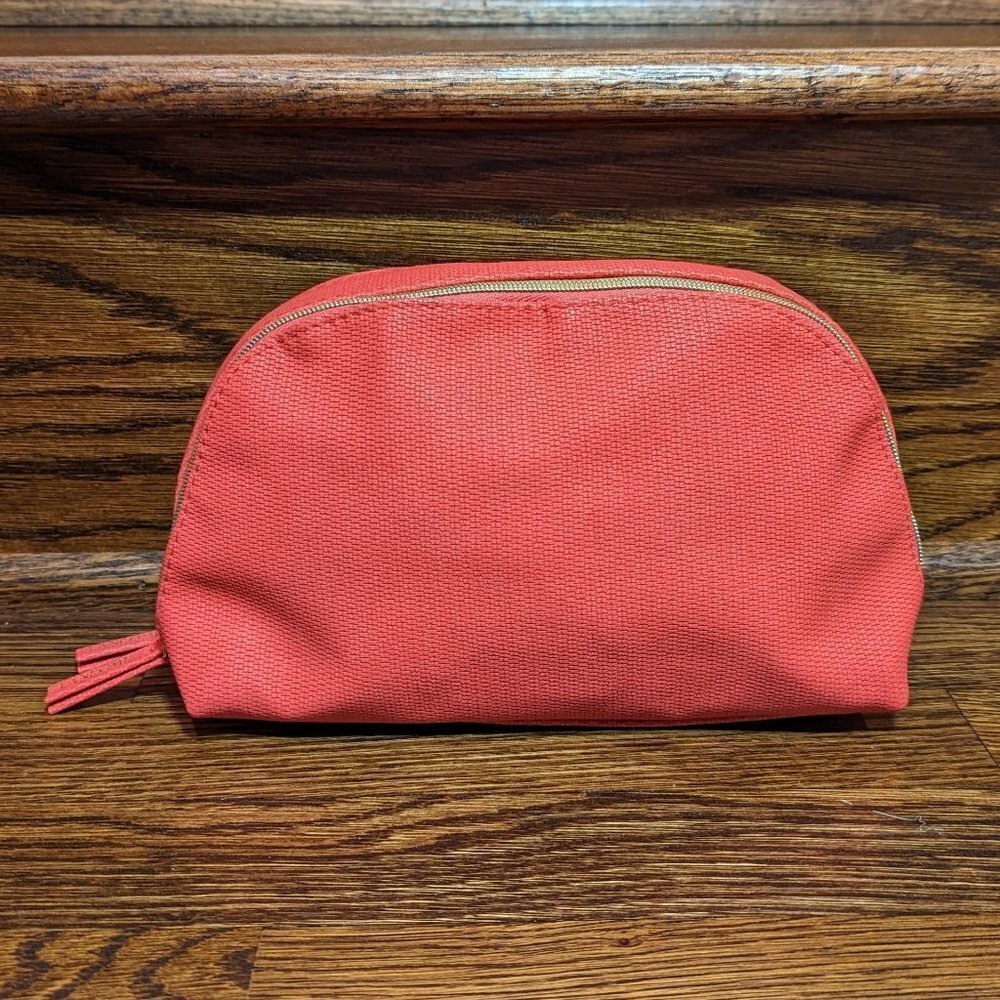 Lancôme Paris coral/pink makeup bag with two zipper compartments